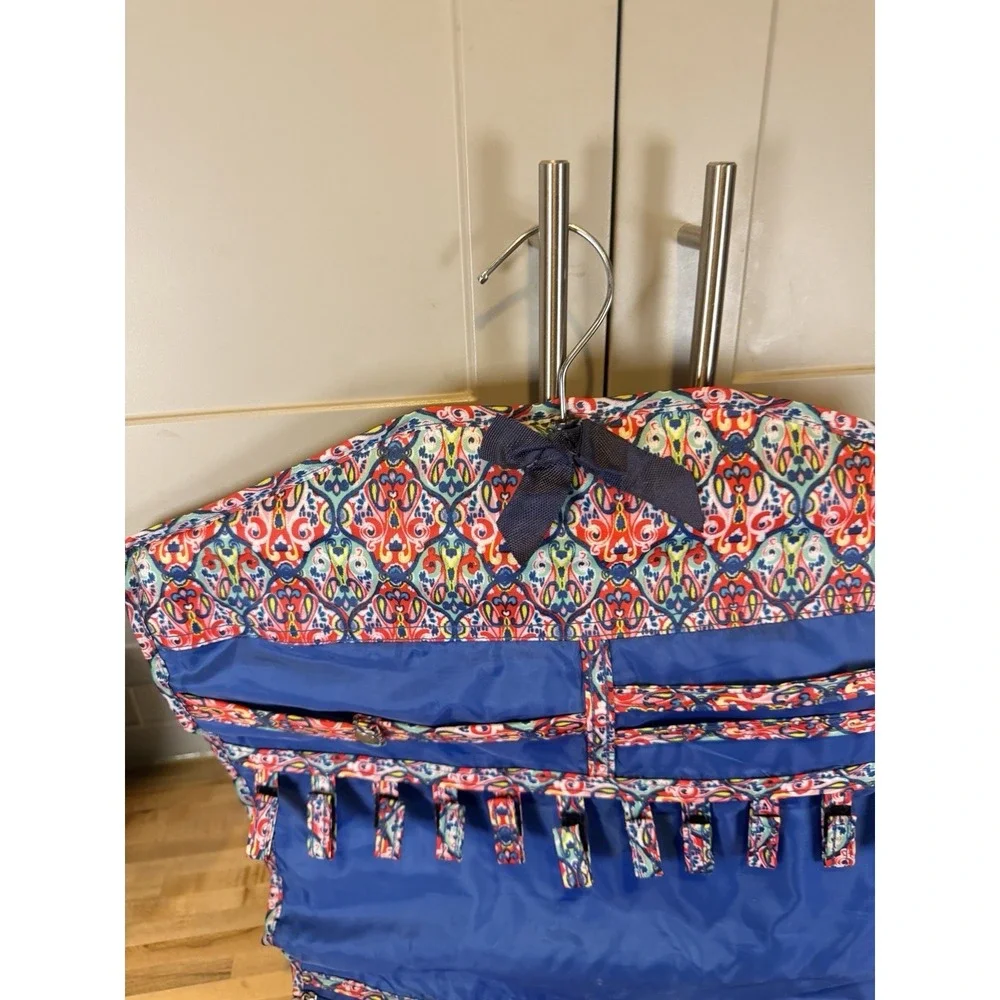 Vera Bradley Hanging Jewelry Organizer Travel Case Paisley Print Blue Quilted